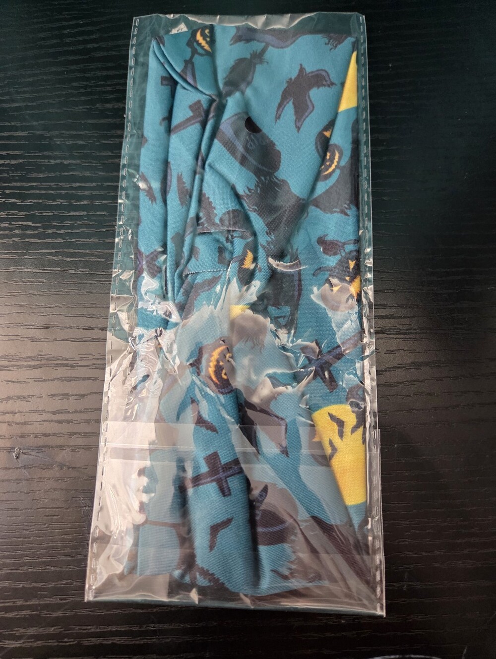 Halloween Print Teal Handsewn Stretch Headband with Black and Yellow Accents